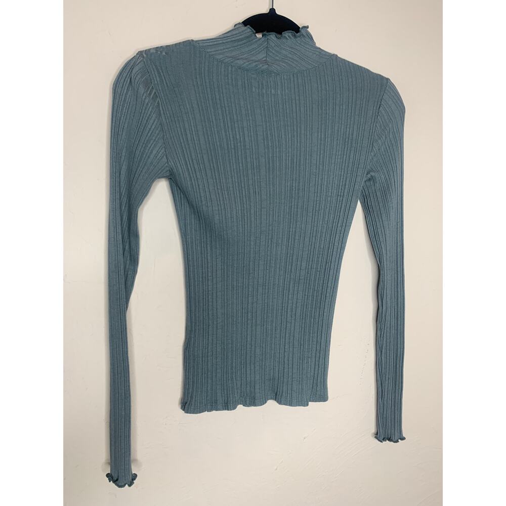 Everlane Fitted Mock Neck Top Lettuce Edge Sz Small Blue Green Tone - Picture 6 of 8